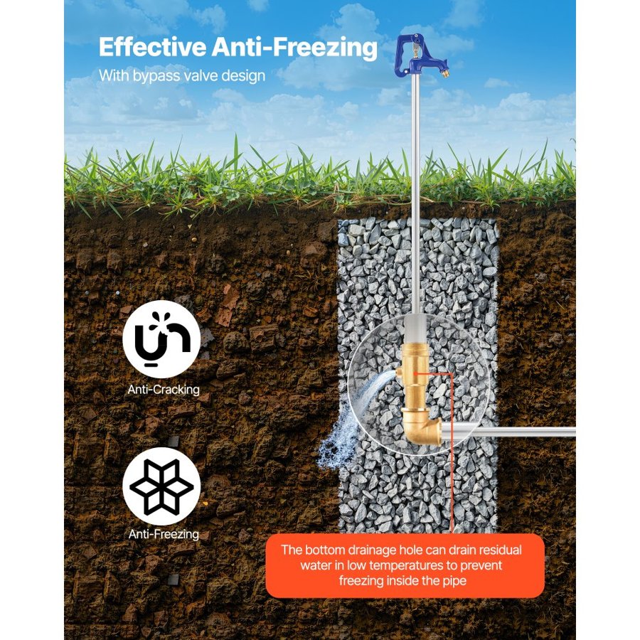 VEVOR Frost Proof Yard Hydrant, 1595mm Freeze-Proof Outdoor Faucet with 914.4mm Bury Depth, G 3/4" Pipe Connection & Hose Coupling, No Lead Freezeless Hydrant for Yard Garden Farm Irrigation