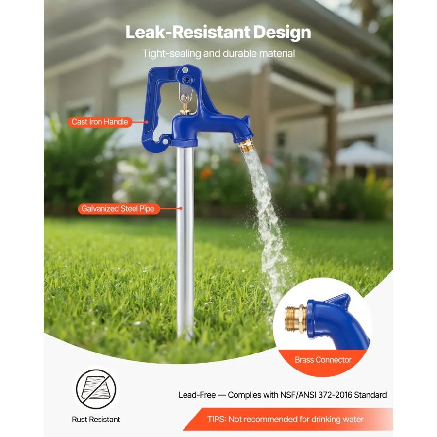 VEVOR Frost Proof Yard Hydrant, 1895mm Freeze-Proof Outdoor Faucet with 1219.2mm Bury Depth, G 3/4" Pipe Connection & Hose Coupling, No Lead Freezeless Hydrant for Yard Garden Farm Irrigation