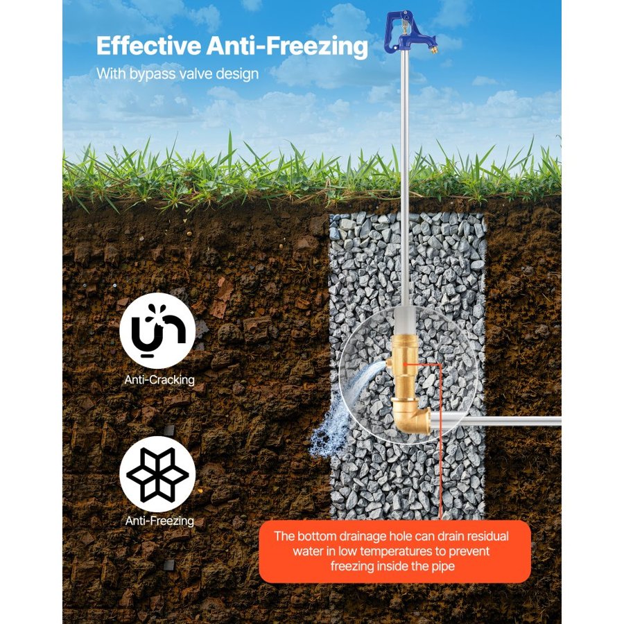 VEVOR Frost Proof Yard Hydrant, 1895mm Freeze-Proof Outdoor Faucet with 1219.2mm Bury Depth, G 3/4" Pipe Connection & Hose Coupling, No Lead Freezeless Hydrant for Yard Garden Farm Irrigation