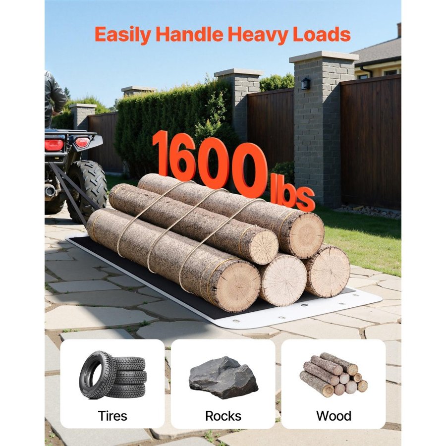 VEVOR Yard Drag Sled, 280 x 101.5 cm, 725kg Heavy Duty Utility Sled, PE Drag Glider with Ropes & Pull Cable, Dual Use Game Hauler for Firewood Ice Fishing, Compatible with ATVs UTVs Tractors