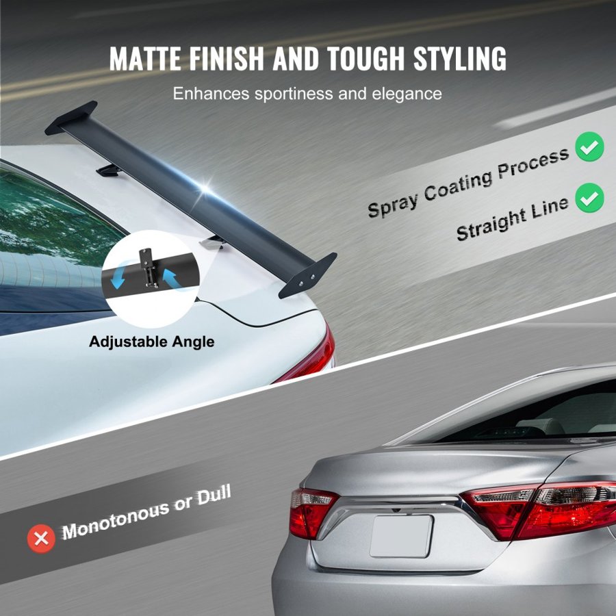 VEVOR GT Wing Car Spoiler, 43.3 inch Universal Spoiler with Single Deck, Adjustable Lightweight Aluminum, Car Rear Spoiler Wing, Racing Spoiler BGW/JDM Drift Black