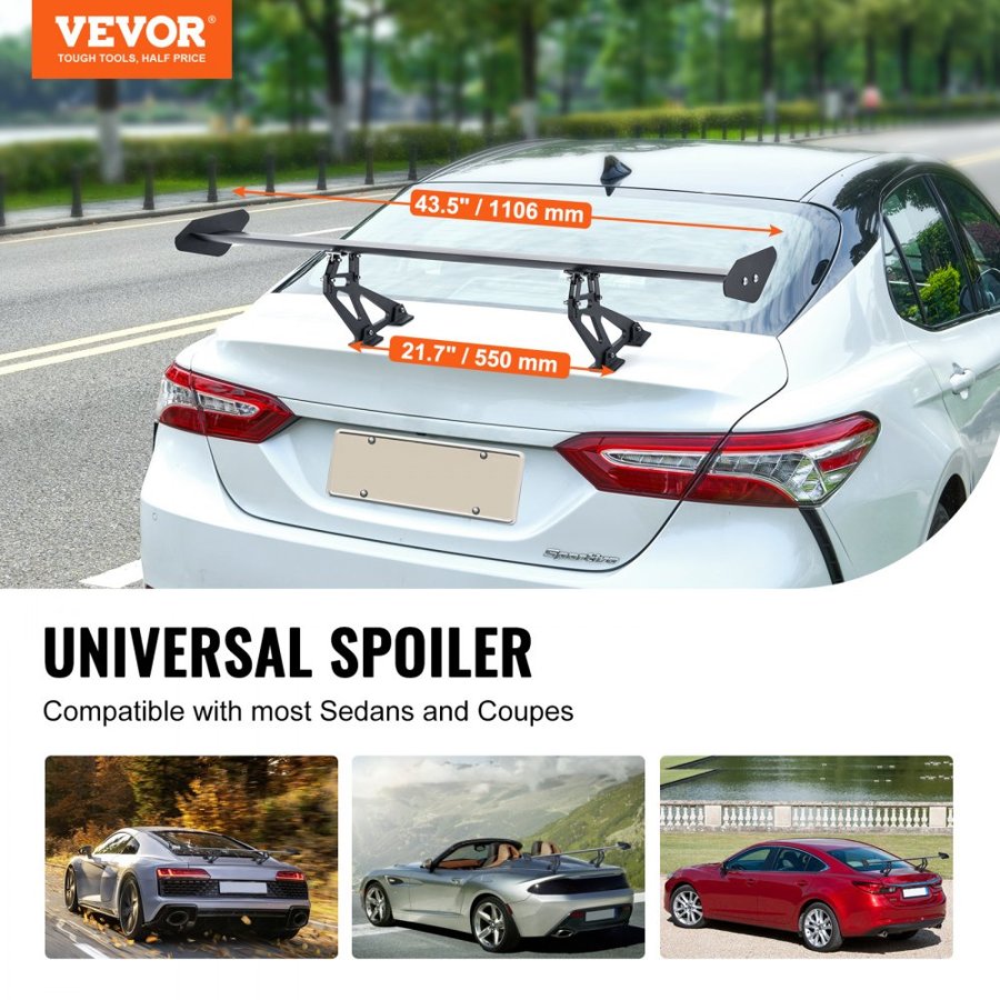 VEVOR Universal Rear Spoiler GT Style Adjustable Trunk Wing Car Racing 43.3"/110 cm