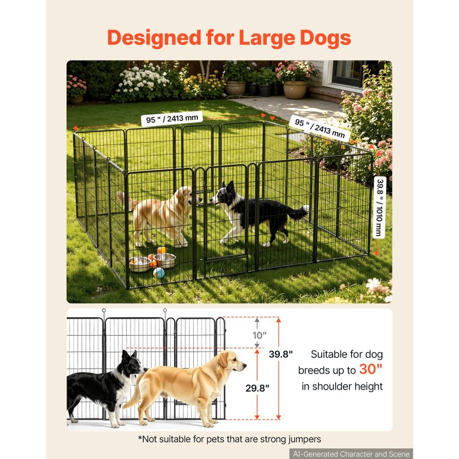 VEVOR Dog Playpen 102 cm 16 Panels Foldable Metal Exercise Pen Pet Fence, Indoor/Outdoor Heavy Duty Puppy Crate Kennel with Door for Large/Small Dogs and Cats, Portable for RV Camping, Yard, Black
