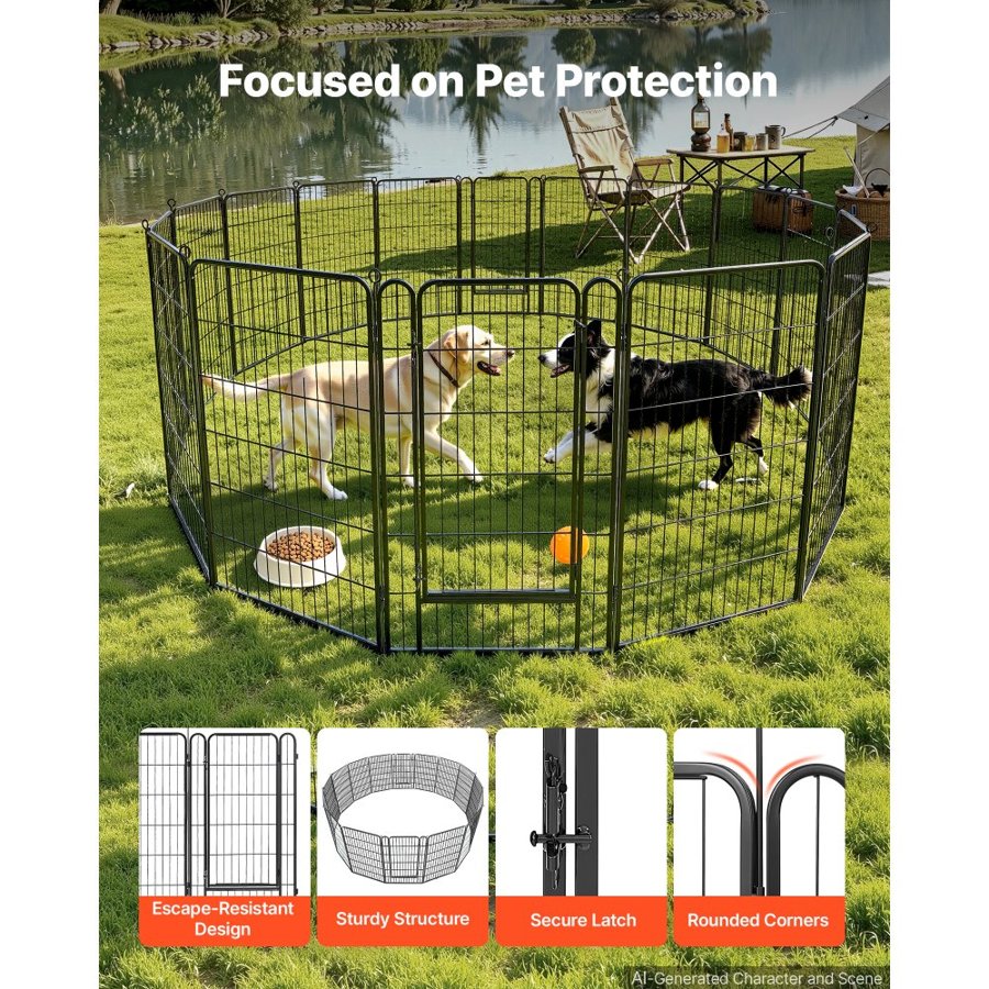 VEVOR Dog Playpen 102 cm 16 Panels Foldable Metal Exercise Pen Pet Fence, Indoor/Outdoor Heavy Duty Puppy Crate Kennel with Door for Large/Small Dogs and Cats, Portable for RV Camping, Yard, Black