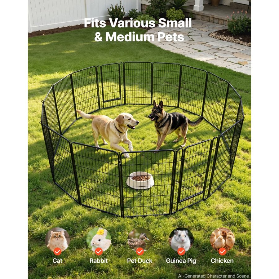 VEVOR Dog Playpen 102 cm 16 Panels Foldable Metal Exercise Pen Pet Fence, Indoor/Outdoor Heavy Duty Puppy Crate Kennel with Door for Large/Small Dogs and Cats, Portable for RV Camping, Yard, Black
