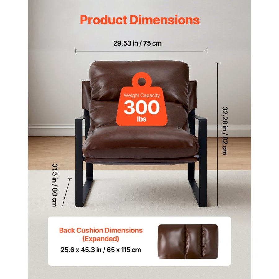 VEVOR Leather and Metal Armchair – PU Leather, 300 Lb Frame