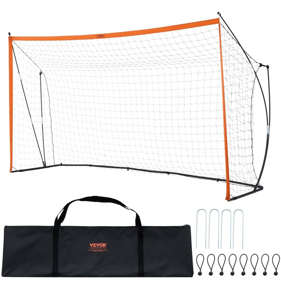 VEVOR Portable Soccer Goal, 12x6 ft Adults Kids Backyard Soccer Net, Large Practice Soccer Net, Steel Fiberglass Structure Training Goal Set, All-Weather Outdoor Soccer Goals with Carry Bag, Orange