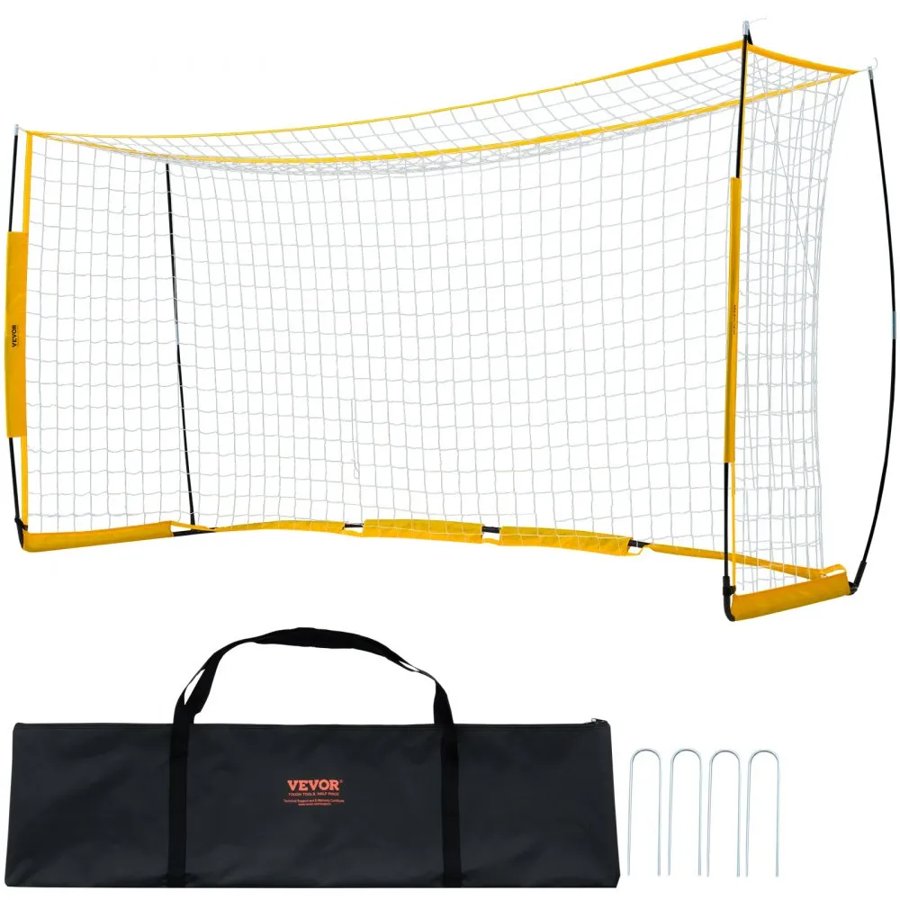 VEVOR Portable Soccer Goal, 12x6 ft Adults Kids Backyard Soccer Net, Large Practice Soccer Net, Steel Fiberglass Structure Training Goal Set, All-Weather Outdoor Soccer Goals with Carry Bag, Yellow