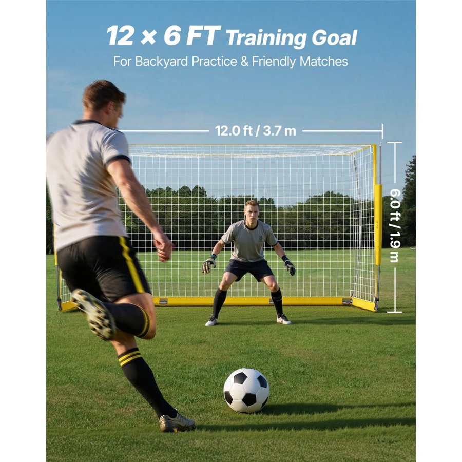 VEVOR Portable Soccer Goal, 12x6 ft Adults Kids Backyard Soccer Net, Large Practice Soccer Net, Steel Fiberglass Structure Training Goal Set, All-Weather Outdoor Soccer Goals with Carry Bag, Yellow