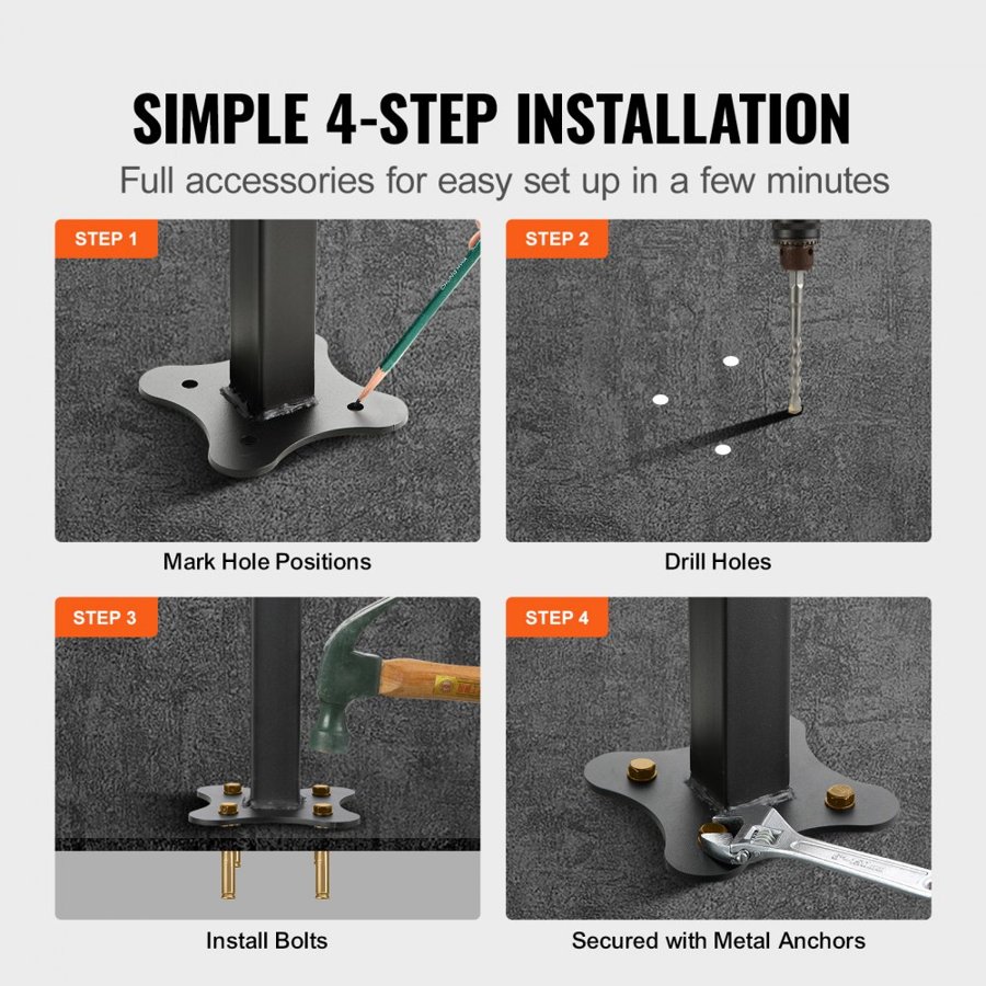 VEVOR Outdoor Stair Railing, Fits for 1-4 Steps Transitional Wrought Iron Handrail, Adjustable Exterior Stair Railing, Handrails for Concrete Steps with Installation Kit, Matte Black Outdoor Handrail