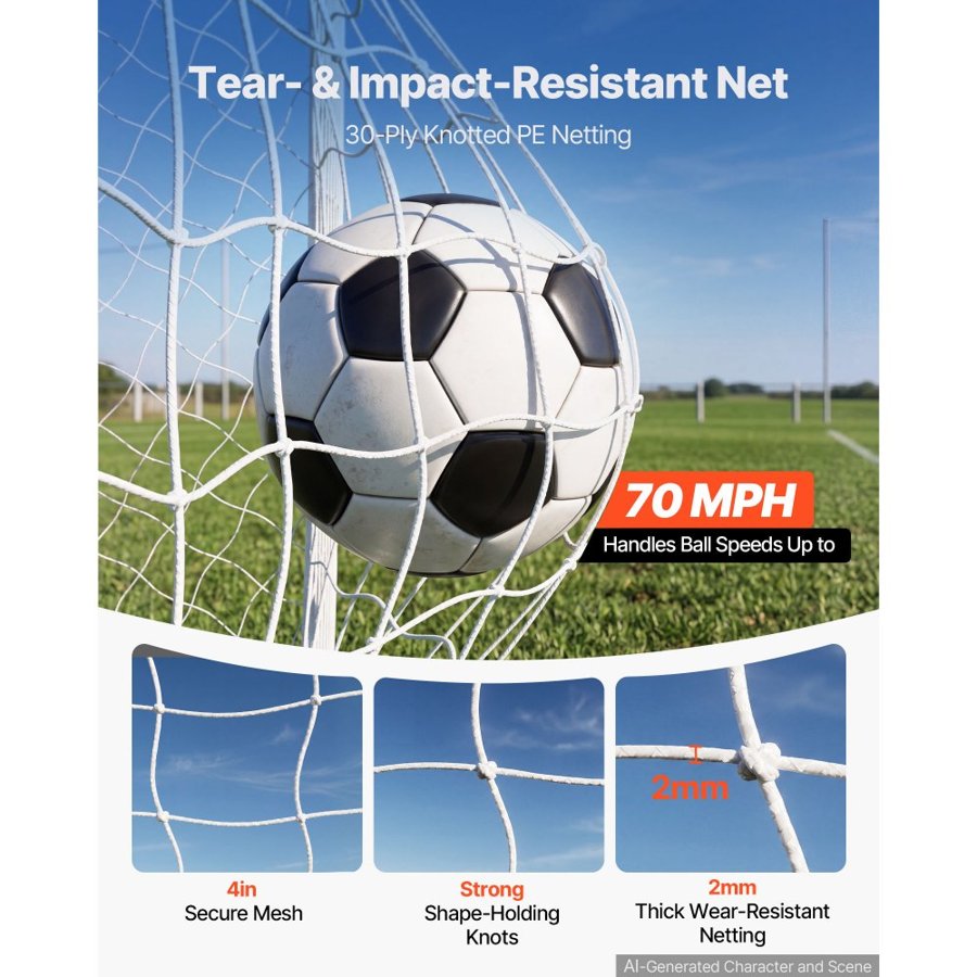 VEVOR Soccer Goal 3.66 x 1.83 m Soccer Goal for Backyard with Iron Frame PE Net, Portable & Durable Set, High-Strength Net, Ground Stakes, Straps, for Youth & Adults Outdoor Backyard Practice Training