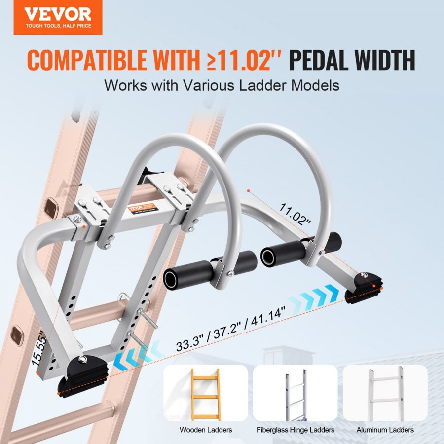VEVOR Ladder Stabilizer, 2 in 1 Extension Wall Ladder Standoff Hook, Roof Ridge Ladder Accessories Both Horizontally and Vertically, Heavy-duty Steel Rubber Grip T-Bar, Quick Access to Steep Roofs