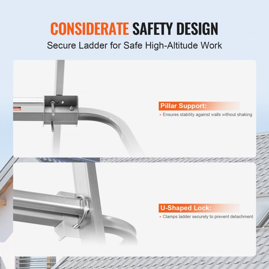 VEVOR Ladder Stabilizer, Extension Ladder Standoff, Heavy Duty Wing Span/Wall Ladder Accessories for Roof Gutter, Easy to Use & Wide Adaptability & Anti-slip Rubber Feet, 330 lbs Weight Rating