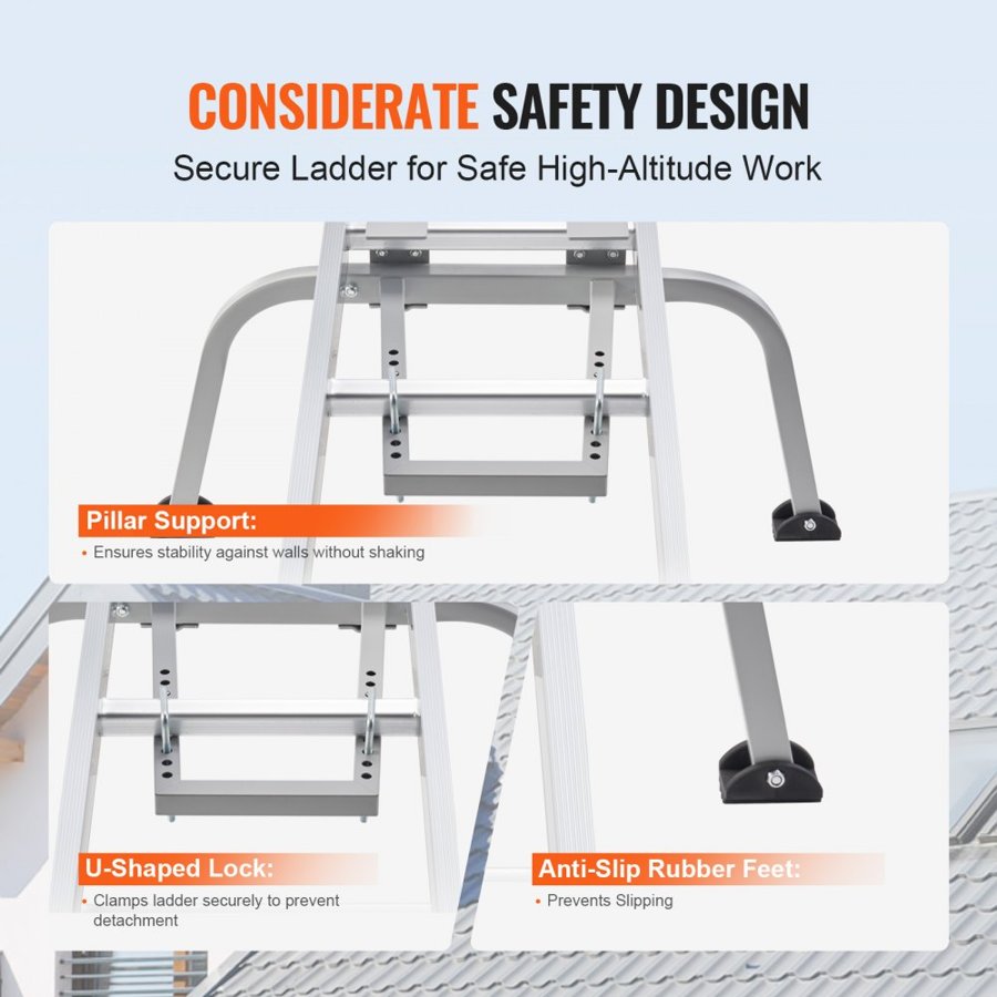 VEVOR Ladder Stabilizer, Heavy Duty Steel Ladder Roof Hook, Ladder Stabilizer with Wing Span/Wall Extension Accessory, Stable Ladder Standoff Arms for Roof Gutter with Anti-Slip Rubber Feet