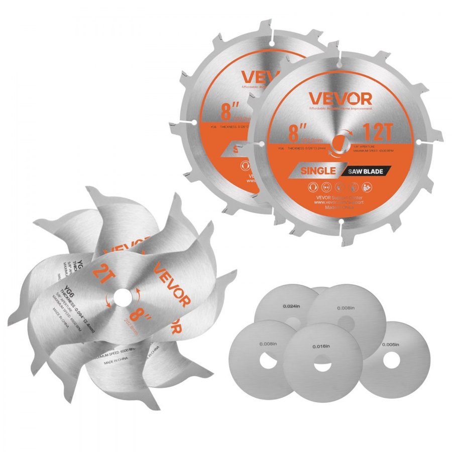 VEVOR Dado Set 8 Inch – 12 Teeth, 2 Blades, 5 Chippers