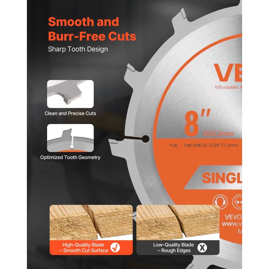 VEVOR Dado Set 8 Inch – 12 Teeth, 2 Blades, 5 Chippers