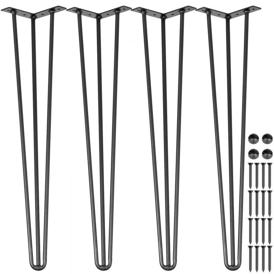 VEVOR Hairpin Table Legs 45.7 cm Black Set of 4 Desk Legs Each 99.8 kg Capacity Hairpin Desk Legs 3 Rods for Bench Desk Dining End Table Chairs Carbon Steel DIY Table Legs Heavy Duty Furniture Legs