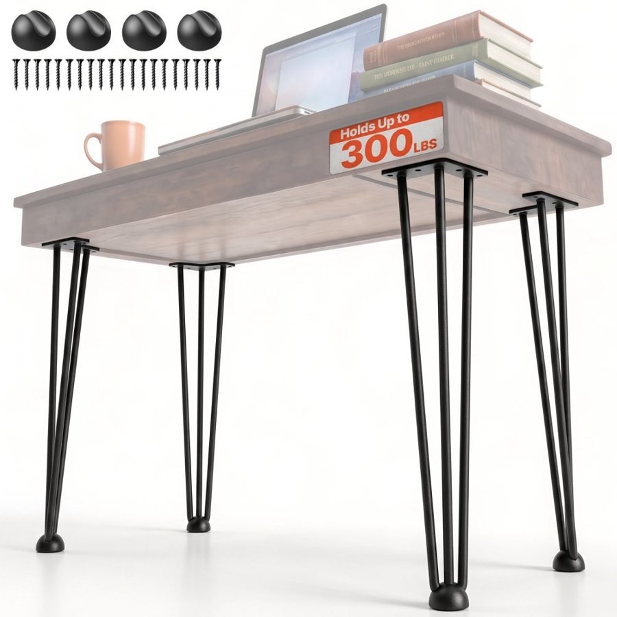 VEVOR Hairpin Table Legs 50.8 cm Black Set of 4 Desk Legs Each 99.8 kg Capacity Hairpin Desk Legs 3 Rods for Bench Desk Dining End Table Chairs Carbon Steel DIY Table Legs Heavy Duty Furniture Legs