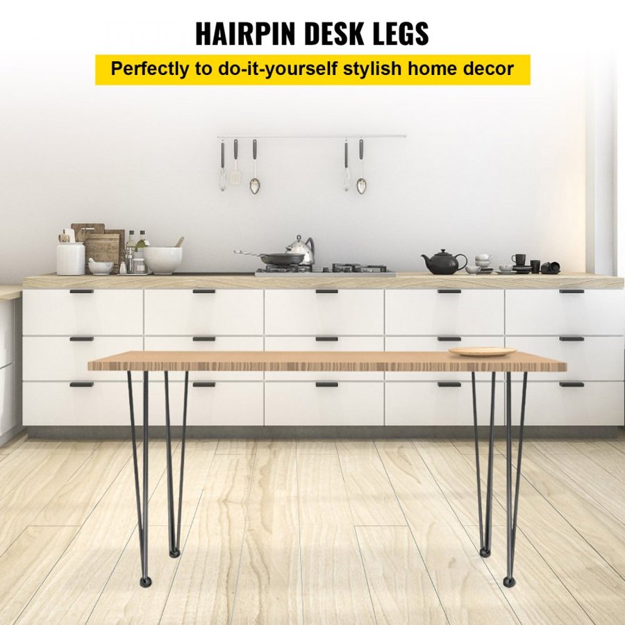 VEVOR Hairpin Table Legs 71.1 cm Black Set of 4 Desk Legs Each 99.8 kg Capacity Hairpin Desk Legs 3 Rods for Bench Desk Dining End Table Chairs Carbon Steel DIY Table Legs Heavy Duty Furniture Legs
