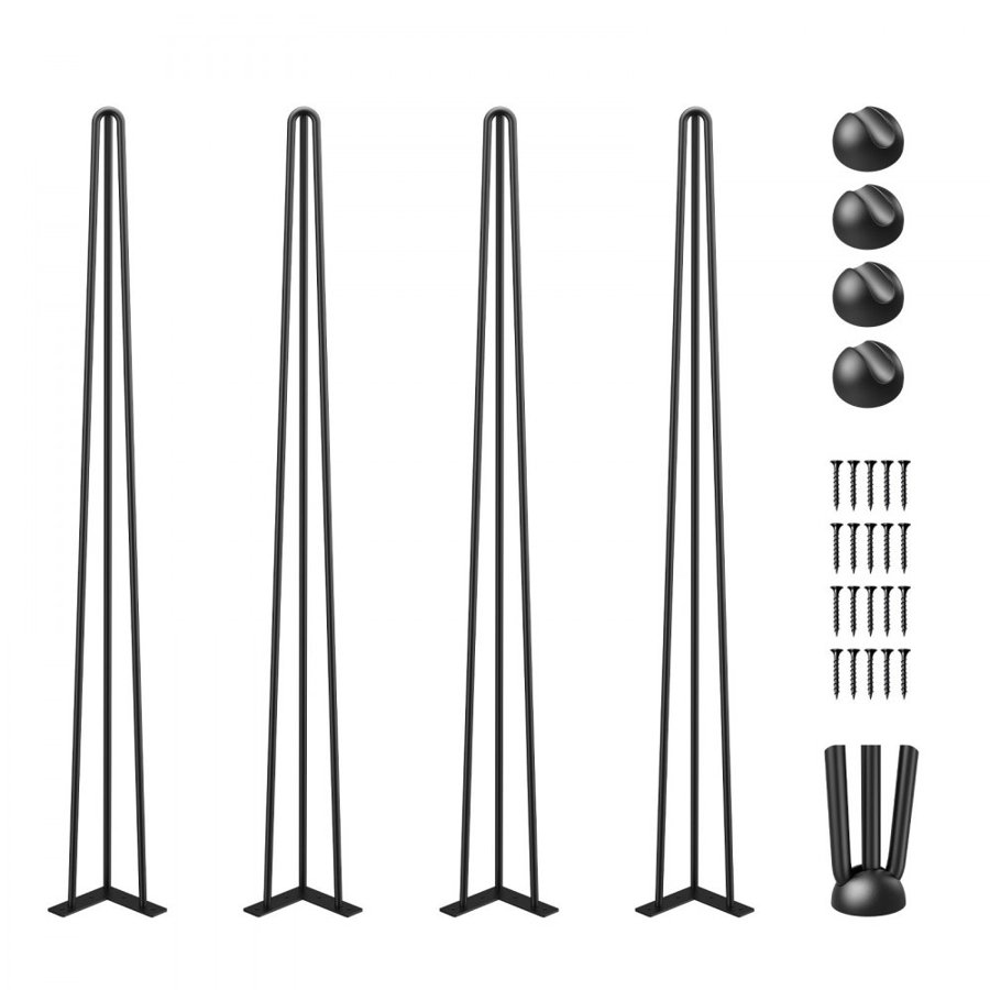 VEVOR Hairpin Table Legs 86.4 cm Black Set of 4 Desk Legs Each 99.8 kg Capacity Hairpin Desk Legs 3 Rods for Bench Desk Dining End Table Chairs Carbon Steel DIY Table Legs Heavy Duty Furniture Legs