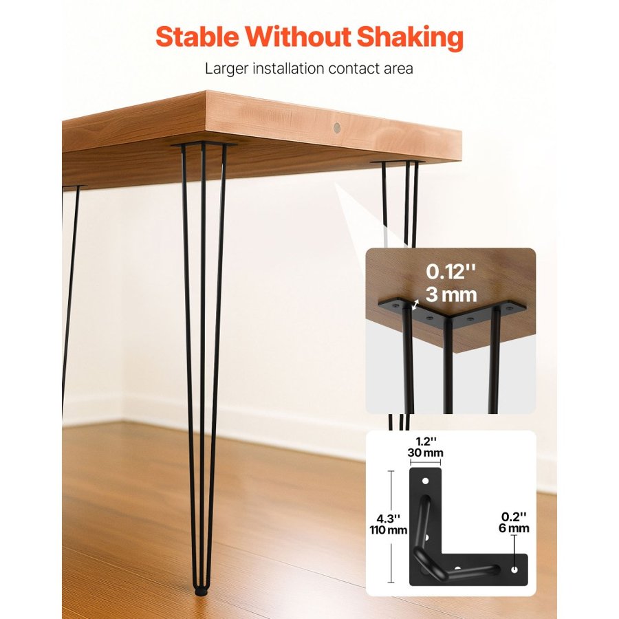 VEVOR Hairpin Table Legs 91.4 cm Black Set of 4 Desk Legs 399.2 kg Load Capacity (Each 99.8 kg) Hairpin Desk Legs 3 Rods for Bench Desk Dining End Table Chairs Carbon Steel DIY Heavy Duty Furniture Legs