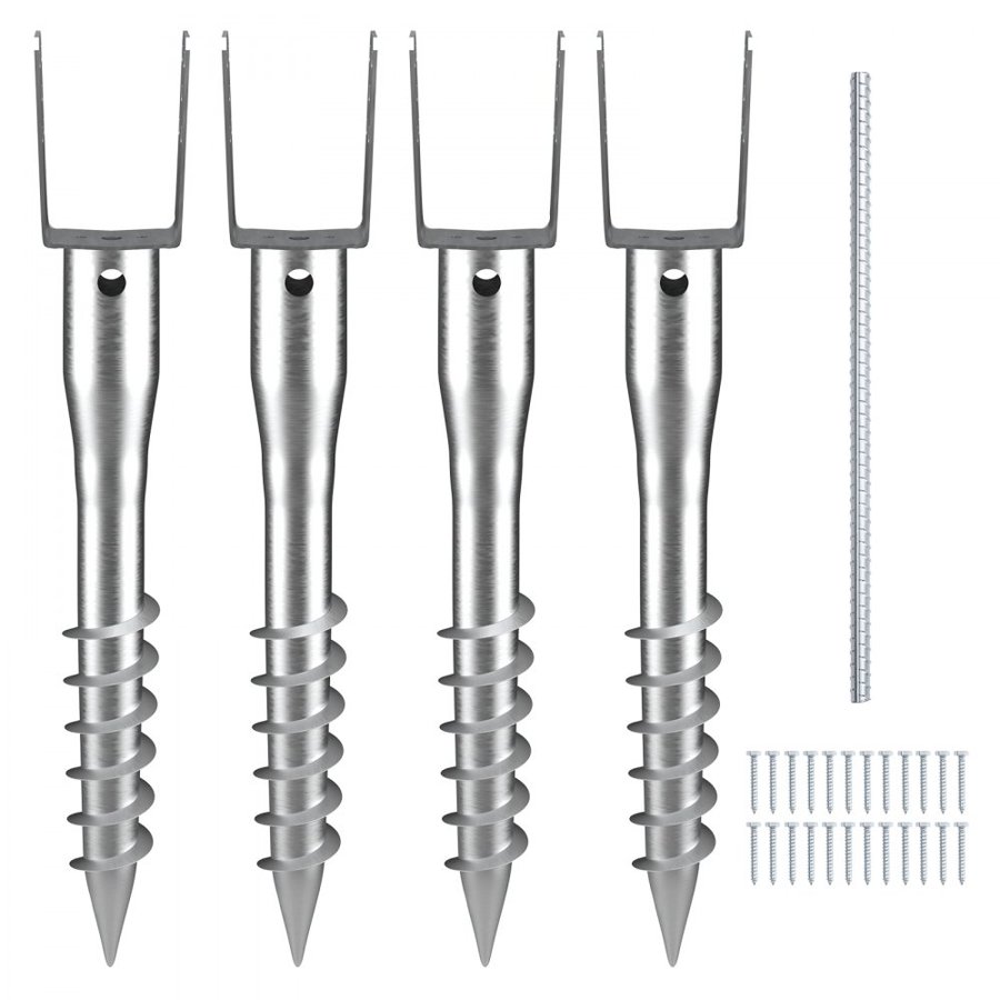 VEVOR No Dig Ground Anchor, 4 Pack 3.94 x 2.76 x 27.56 in/10 x 7 x 70 cm DIY Screw in Post Stake, Includes 6 Lag Bolts & a Rebar, U-Shape Heavy Duty Steel Post Holder, Great for Mailbox Posts and Fence Posts