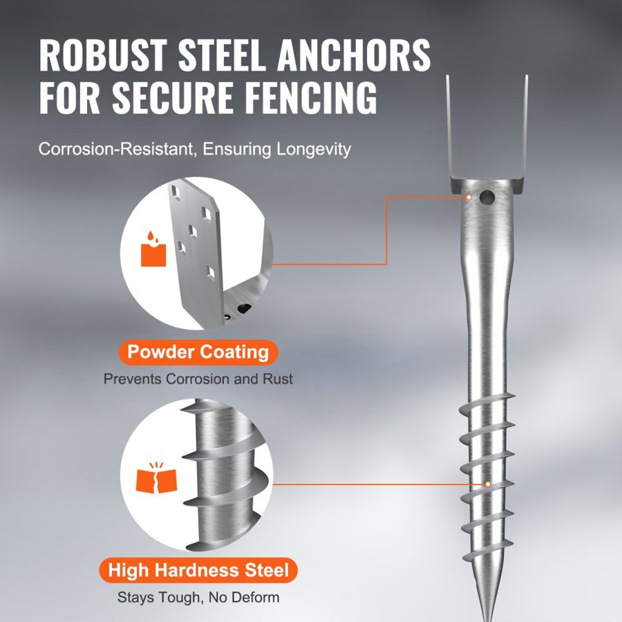 VEVOR No Dig Ground Anchor, 4 Pack 3.94 x 2.76 x 27.56 in/10 x 7 x 70 cm DIY Screw in Post Stake, Includes 6 Lag Bolts & a Rebar, U-Shape Heavy Duty Steel Post Holder, Great for Mailbox Posts and Fence Posts