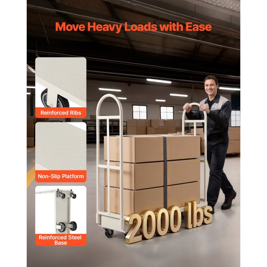 VEVOR U Boat Dolly – TC4828S, 907.18 Kg, 6-Wheel Steel Cart