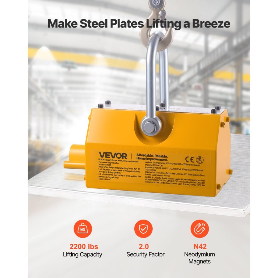 VEVOR Heavy Duty Lifting Magnet – 2200 lbs, N42 Capacity