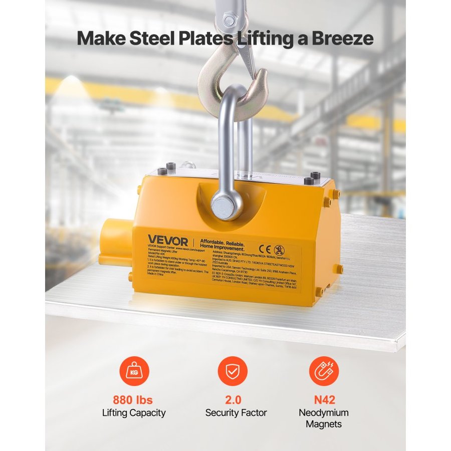 VEVOR Permanent Magnet Lifter – 880 lbs Capacity, N42 Magnet