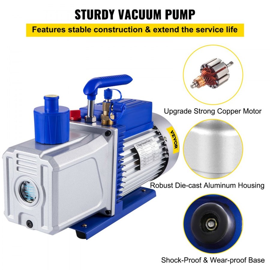 VEVOR Two Stage Vacuum Pump – 10 CFM, 1 HP, 0.3 Pa, 220V