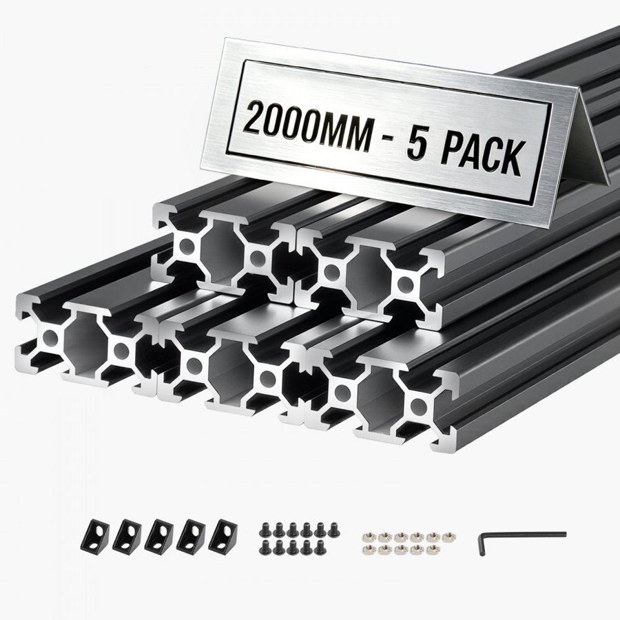 VEVOR 5PCS 2040 Aluminum Extrusion Profile, 78.74 Inch 2000 mm, V Slot European Standard Anodized Linear Rail, High-Strength Extruded Aluminum Rail, for 3D Printer Parts and CNC DIY Workbench, Black