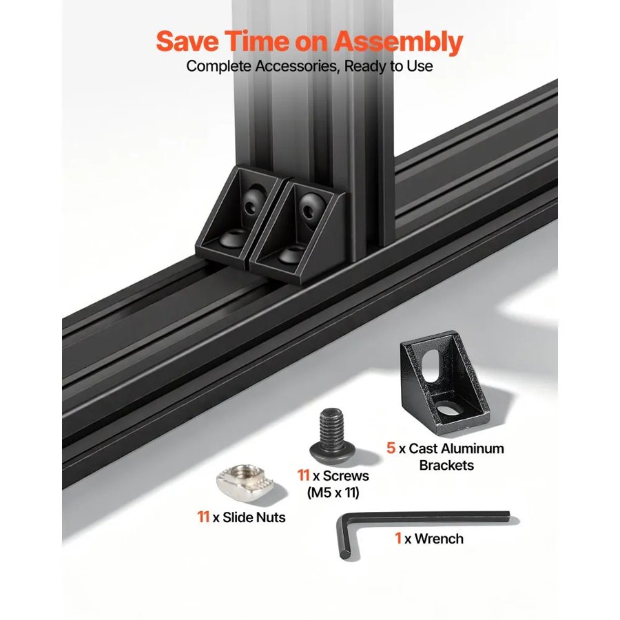 VEVOR 5PCS 2040 Aluminum Extrusion Profile, 78.74 Inch 2000 mm, V Slot European Standard Anodized Linear Rail, High-Strength Extruded Aluminum Rail, for 3D Printer Parts and CNC DIY Workbench, Black