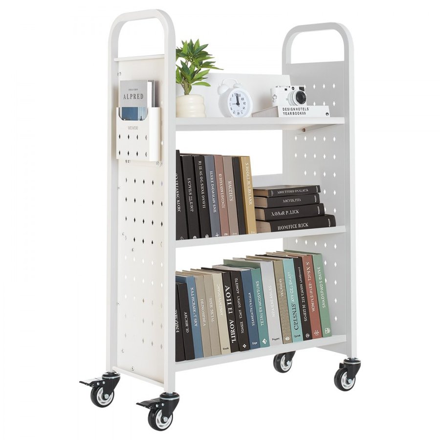 VEVOR Library Book Cart on Wheels – 3-Tier, 330 lbs