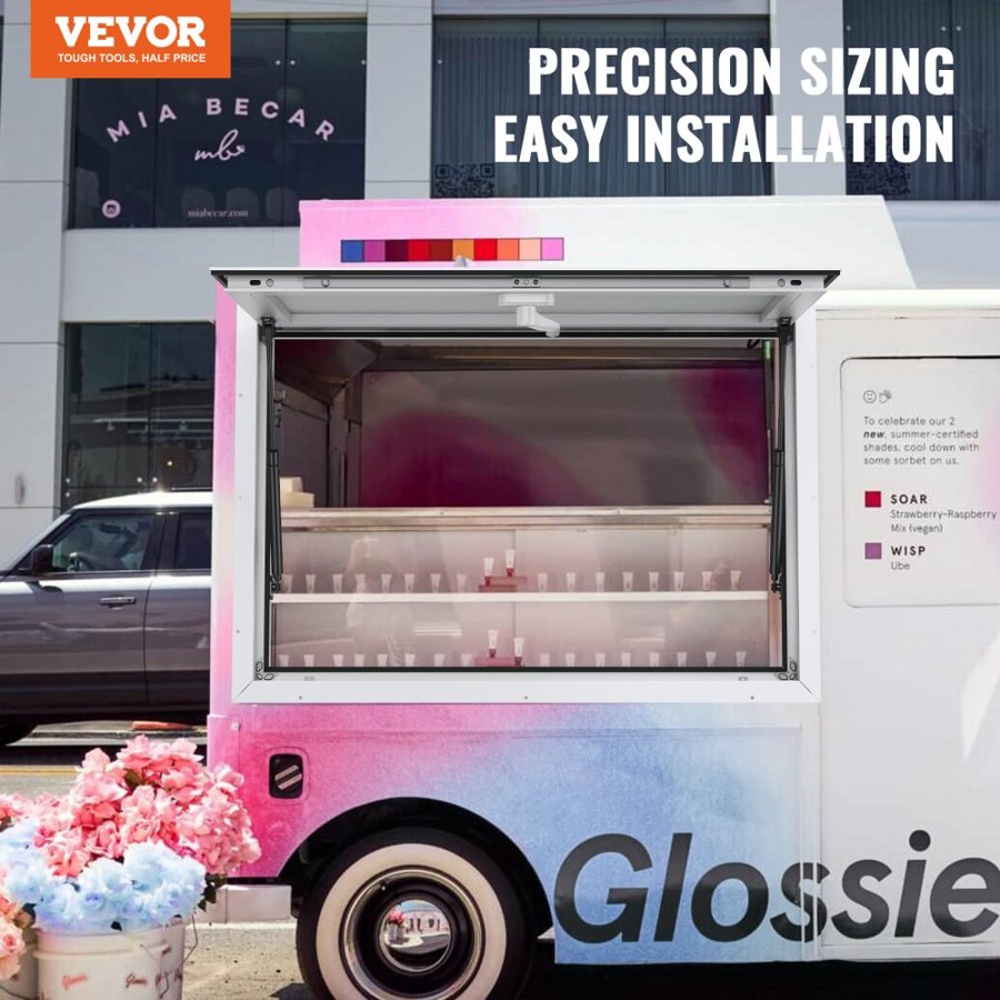 VEVOR Concession Window for Food Truck, 48"x36" Aluminum Alloy Food Truck Service Window, Up to 85 Degrees Stand Serving Window with Awning Door & Drag Hook,  for Food Trucks Concession Trailers
