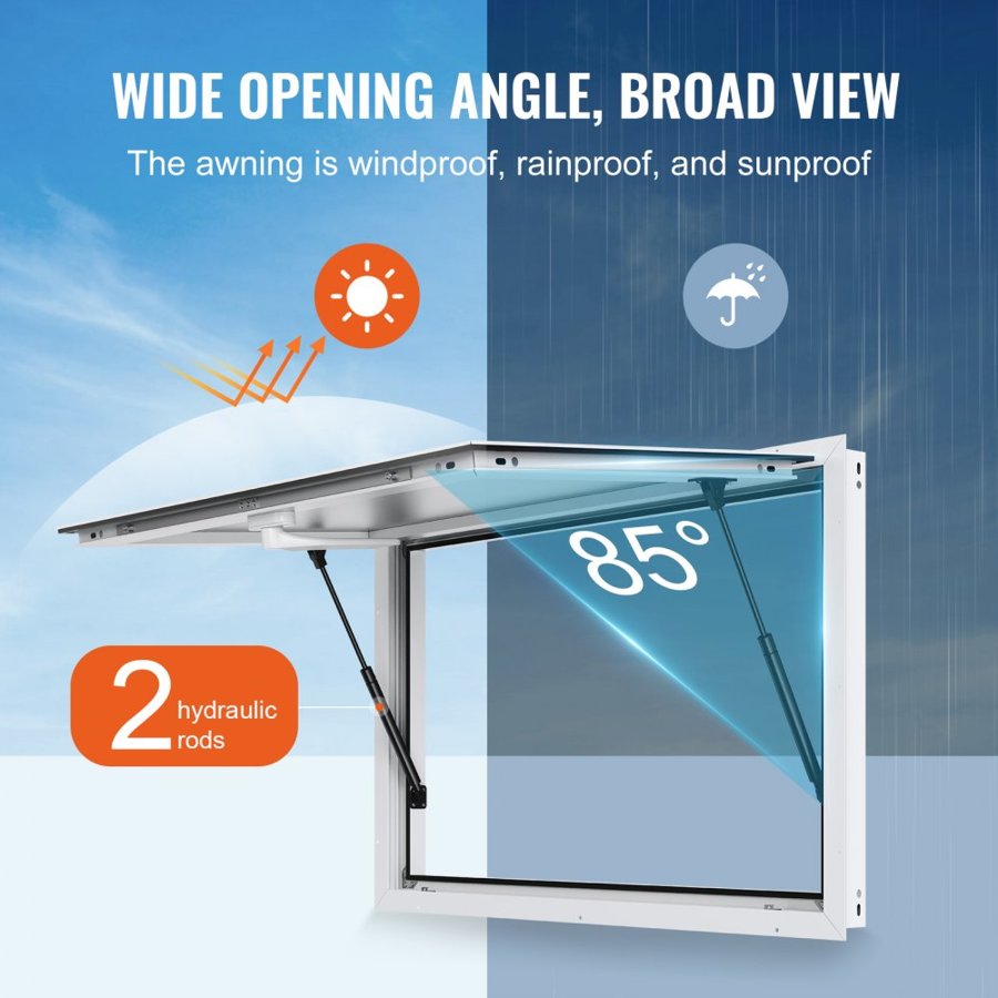 VEVOR Concession Window for Food Truck, 48"x36" Aluminum Alloy Food Truck Service Window, Up to 85 Degrees Stand Serving Window with Awning Door & Drag Hook,  for Food Trucks Concession Trailers