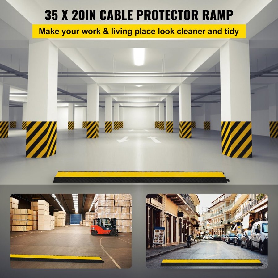 VEVOR 5 Channel Rubber Cable Protectors Extreme Cable Ramps 29937.1 kg Heavy Duty 5 Slots Protective Cable Wire Cord Ramp Driveway Rubber Traffic Speed Bumps 88.9x50.8x5cm