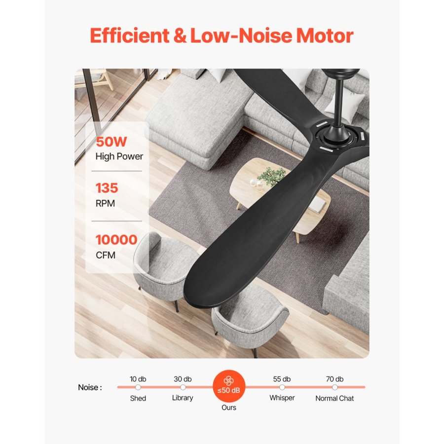 VEVOR 72 Inch Ceiling Fan Without Light –6 Speed, 30W DC