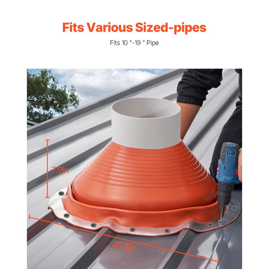 VEVOR Roof Pipe Flashing Boot, Fit Pipe OD 10" to 19", Flexible Silicone Roofing Jack Pipe Flashing, High Temp -101℉ to 437℉, Lasting Round Red Metal Base, for Chimney, Wood Stove & Outdoor Vent Pipe