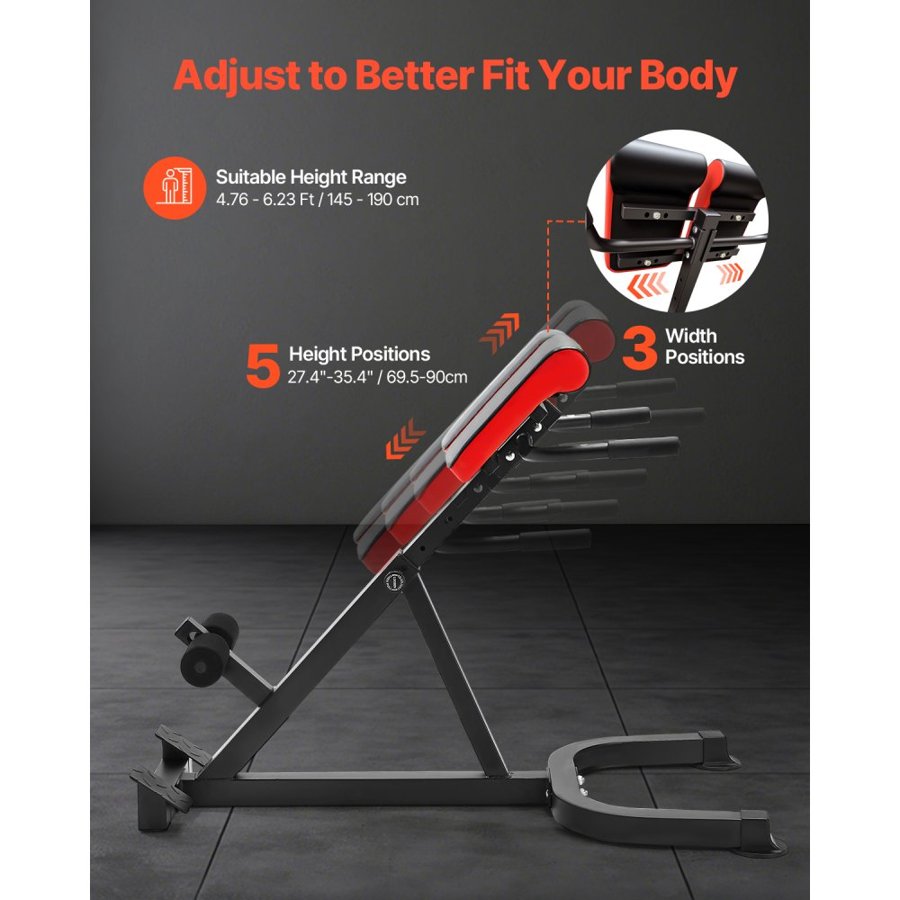 VEVOR Roman Chair Hyperextension Bench, 300 lbs Adjustable Extension Machine, Multi-Function Exercise Equipment for Glute, Hamstring, Lower Back, and Ab Workout, Fitness Weight Bench for Home Gym