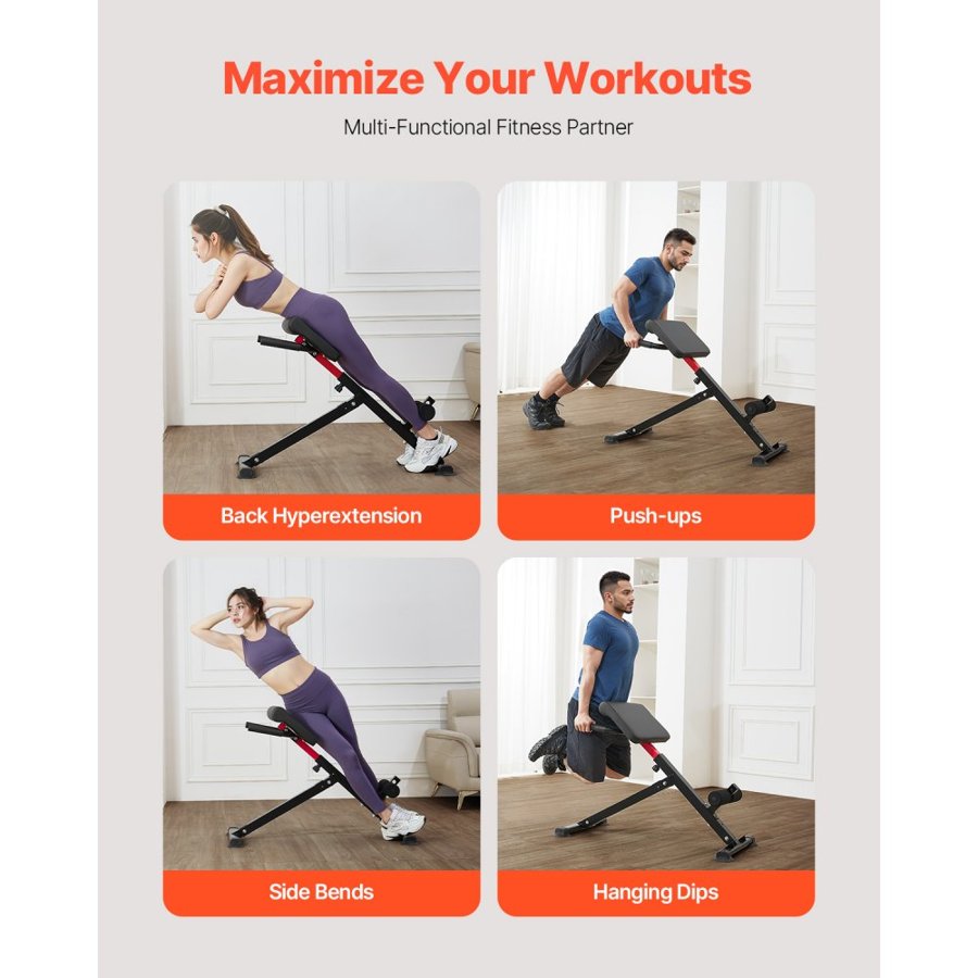VEVOR Roman Chair Hyperextension Bench, 250 lbs Adjustable & Foldable Extension Machine, Multi-Function Exercise Equipment for Glute, Hamstring, Back, and Ab Workout, Fitness Weight Bench for Home Gym