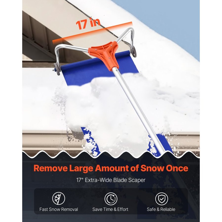 VEVOR Snow Roof Rake, 27cm Aluminum Blade, 1.25-5.24 m Adjustable Roof Snow Scraper with Wheels & Slide, Lightweight Snows Removal Tool for House Rooftop Leaves Debris Clearing