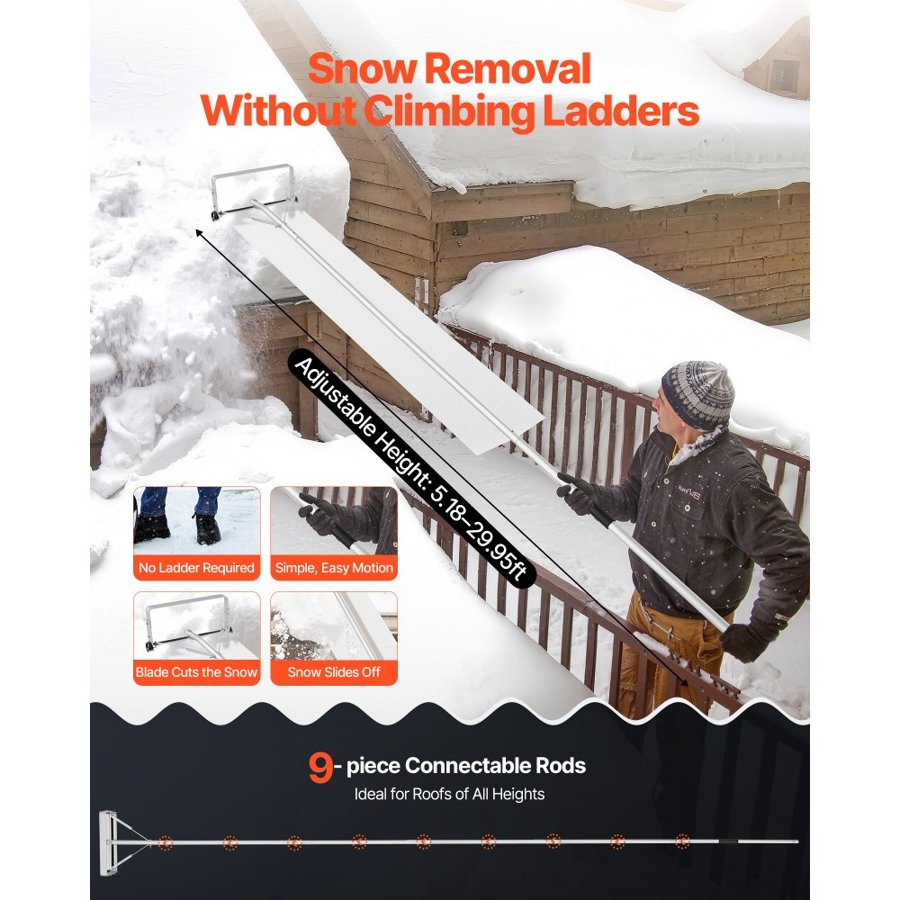 VEVOR Roof Snow Scraper – 18.5 inch Blade, 5.2–30 ft