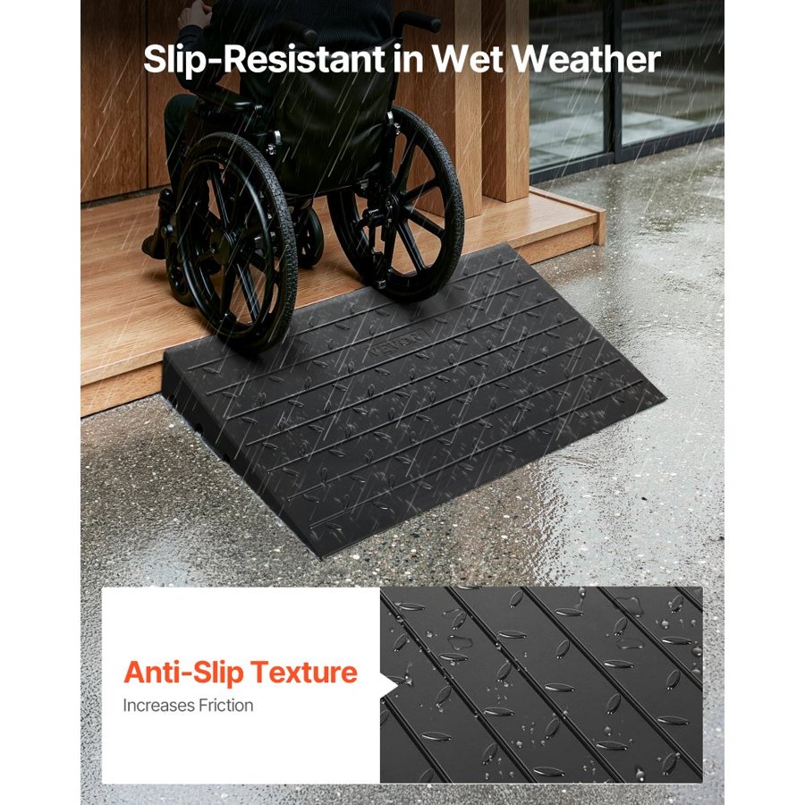VEVOR Rubber Threshold Ramp, 6.5 cm Rise Threshold Ramp Doorway, 3 Channels Cord Cover Rubber Solid Threshold Ramp, Rubber Angled Entry Rated 1000 kg Load Capacity for Wheelchair and Scooter