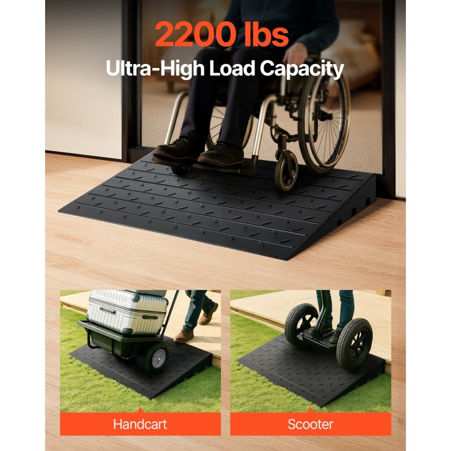 VEVOR Rubber Threshold Ramp, 3" Rise Threshold Ramp Doorway, 3 Channels Cord Cover Rubber Solid Threshold Ramp, Rubber Angled Entry Rated 2200 Lbs Load Capacity for Wheelchair and Scooter