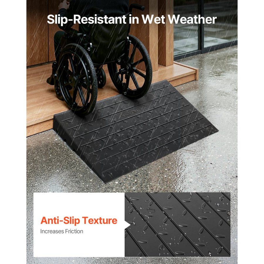VEVOR Rubber Threshold Ramp, 3" Rise Threshold Ramp Doorway, 3 Channels Cord Cover Rubber Solid Threshold Ramp, Rubber Angled Entry Rated 2200 Lbs Load Capacity for Wheelchair and Scooter