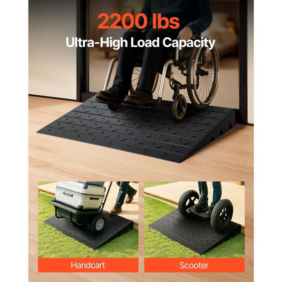 VEVOR Rubber Threshold Ramp, 4\" Rise Threshold Ramp Doorway, 3 Channels Cord Cover Rubber Solid Threshold Ramp, Rubber Angled Entry Rated 2200 Lbs Load Capacity for Wheelchair and Scooter