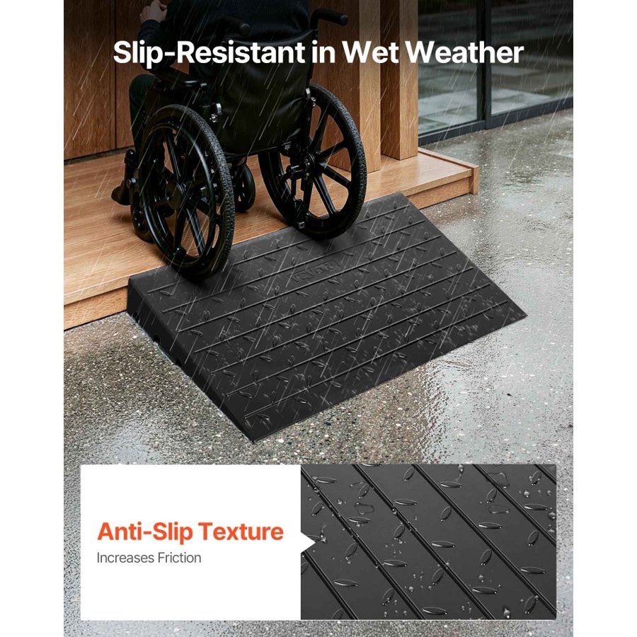 VEVOR Rubber Threshold Ramp, 4\" Rise Threshold Ramp Doorway, 3 Channels Cord Cover Rubber Solid Threshold Ramp, Rubber Angled Entry Rated 2200 Lbs Load Capacity for Wheelchair and Scooter