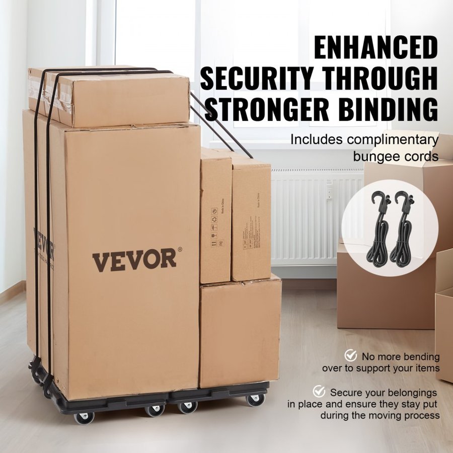 VEVOR Furniture Dolly, 226.8 kg Capacity Each Count, Furniture Mover with Wheels, Portable Moving Rollers 4 Wheels Heavy Duty, Small Flat Dolly Cart with Interlocking for Heavy Furniture, 2 Pack, Black