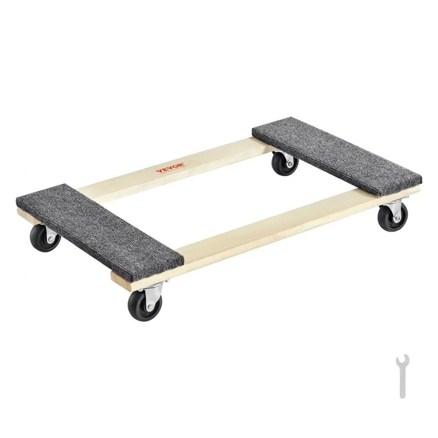 VEVOR Furniture Dolly, 1000 lbs Load Capacity, 18" x 30", 4 x 3" PP Swivel Casters, Heavy Duty Hardwood Furniture Moving Dolly, Mover's Dolly, Moving Cart with Wheels for Heavy Furniture Home Cleaning